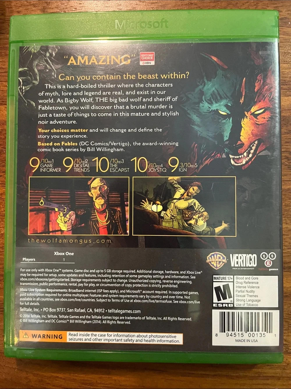 Microsoft Xbox One The Wolf Among Us: A Telltale Game Series CIB
